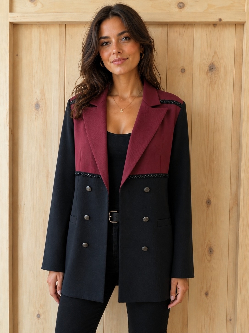 Vintage Nina K Black & Burgundy Colorblock Blazer Jacket